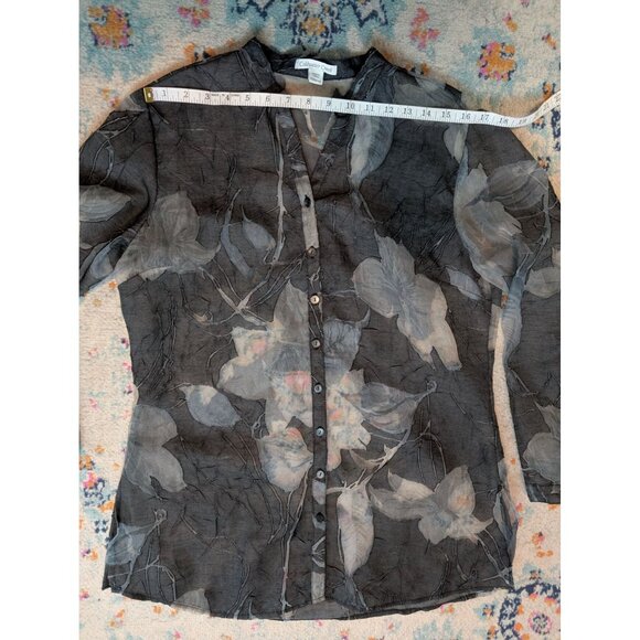 Coldwater Creek Sheer Black & Gray Floral Crinkled Button-Up Shirt - PM (10-12) - Picture 6 of 11